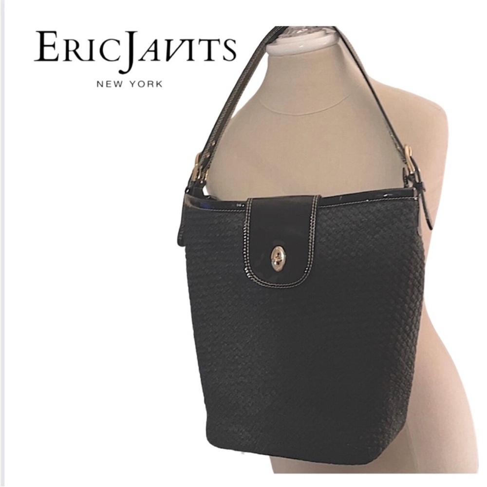 Eric Javits Black Shoulder Bag with Bucket Shape and Leather Handle